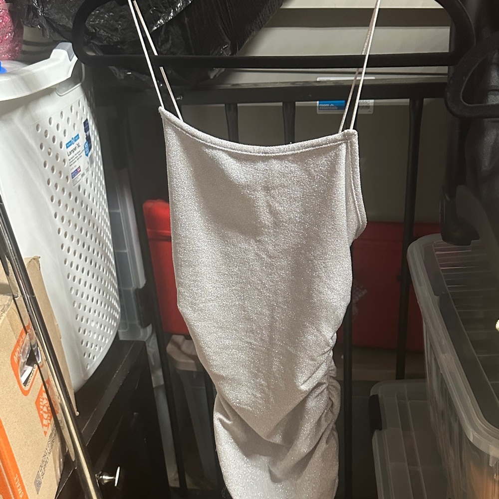 Silver Spaghetti Strap Dress
